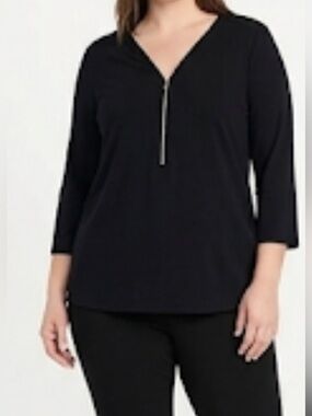 K & C long sleeve black zip neck detail top size S